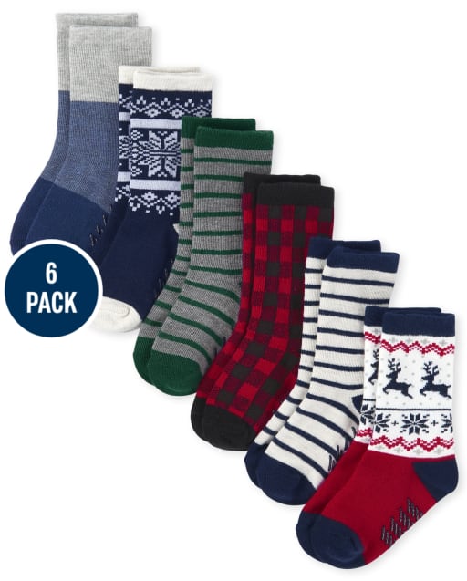 Toddler Boys Buffalo Plaid Crew Socks 6-Pack
