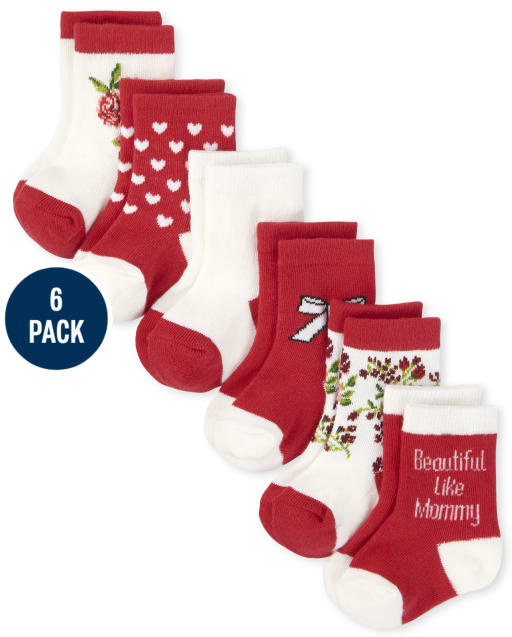 Lot de 6 chaussettes mi-longues à fleurs bébé fille