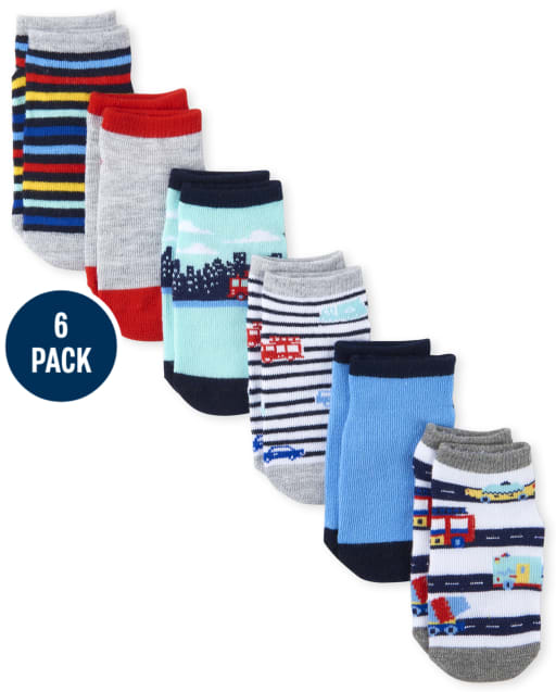 Toddler Boys Vehicle Ankle Socks 6-Pack