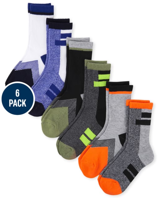 Boys Colorblock Cushioned Crew Socks 6-Pack
