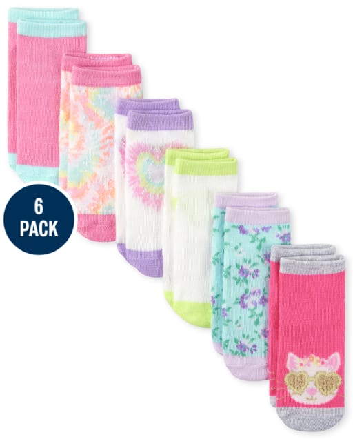Paquete de 6 calcetines tobilleros con diseño de gato para niñas pequeñas