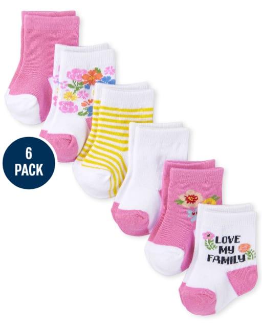 Lot de 6 chaussettes mi-longues à fleurs pour bébé fille