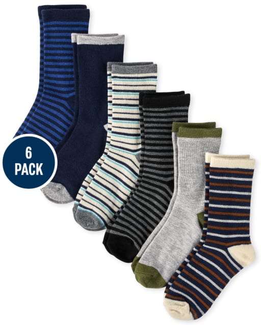 Boys Striped Crew Socks 6-Pack