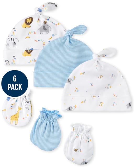 Baby Boys Animal Knotted Hat And Mittens 6-Piece Set