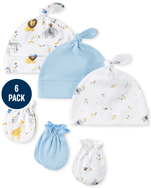 Baby Striped Knotted Hat And Mittens 6-Piece Set