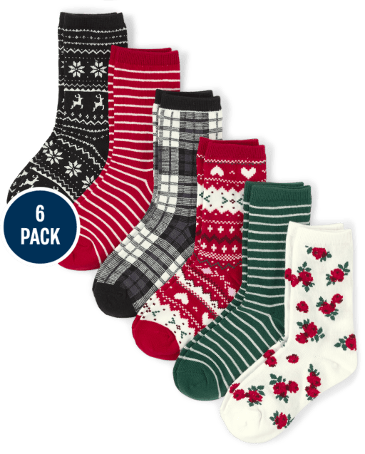Girls Heart Fairisle Crew Socks 6-Pack