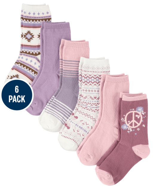 Girls Fairisle Crew Socks 6-Pack