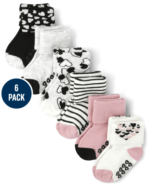 Calcetines con vuelta en forma de corazón para niñas pequeñas, paquete de 6