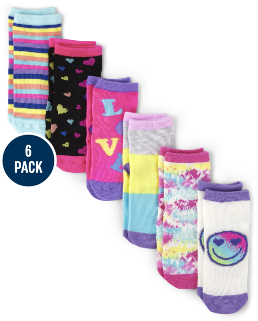 Baby And Toddler Girls Happy Face Midi Socks 6-Pack