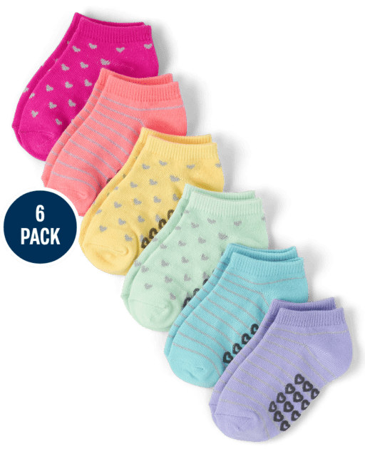 Toddler Girls Metallic Heart Ankle Socks 6-Pack