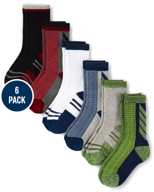 Boys Striped Athletic Crew Socks 6-Pack