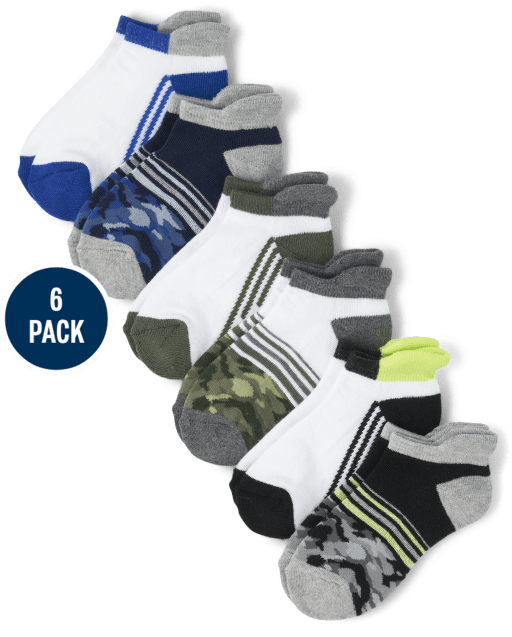 Boys Cushioned Camo Ankle Socks 6-Pack