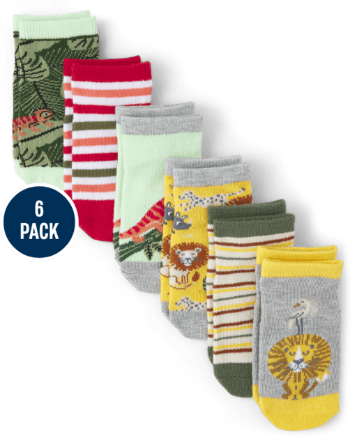 Toddler Boys Safari Ankle Socks 6-Pack