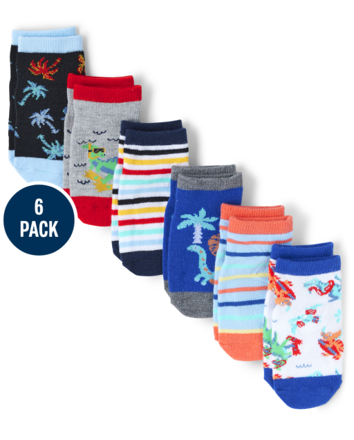 Baby And Toddler Boys Dino Ankle Socks 6-Pack