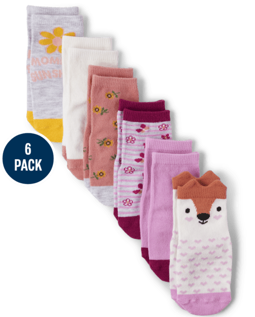 Baby And Toddler Girls Fox Midi Socks 6-Pack