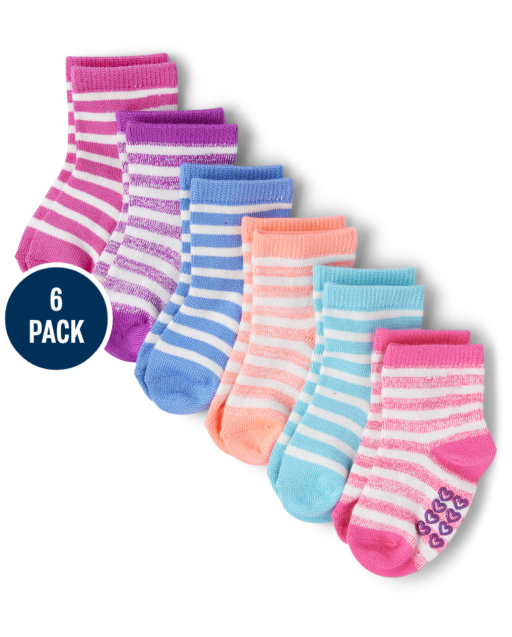 Baby And Toddler Girls Striped Super Soft Midi Socks 6-Pack