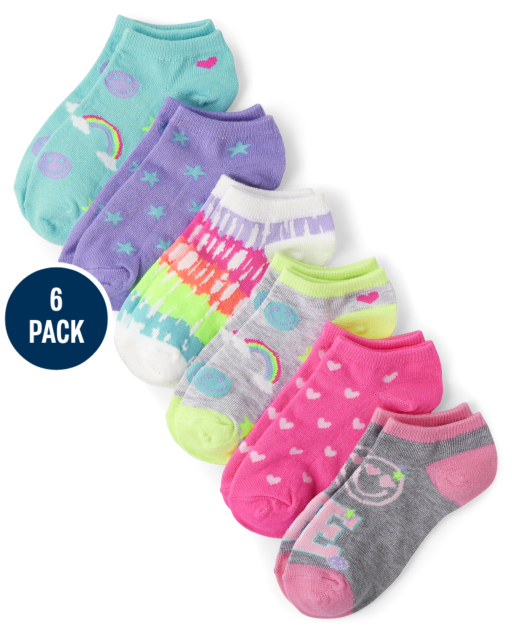 Girls Doodle Super Soft Ankle Socks 6-Pack
