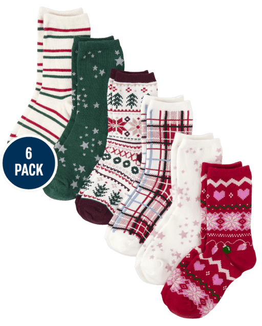 Girls Plaid Crew Socks 6-Pack