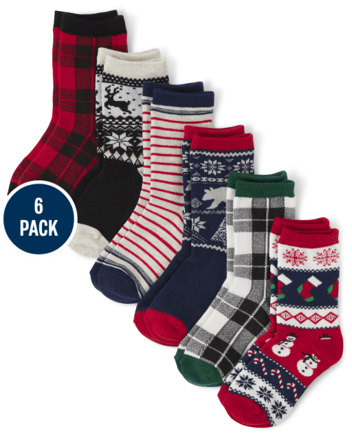 Boys Plaid Crew Socks 6-Pack