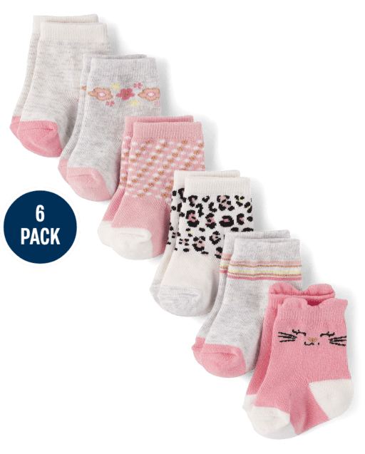 Baby And Toddler Girls Cat Midi Socks 6-Pack