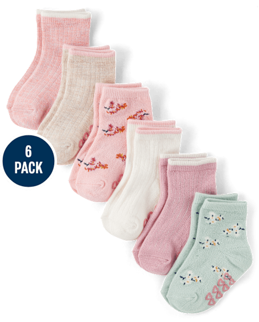 Baby And Toddler Girls Floral Ribbed Midi Socks 6-Pack