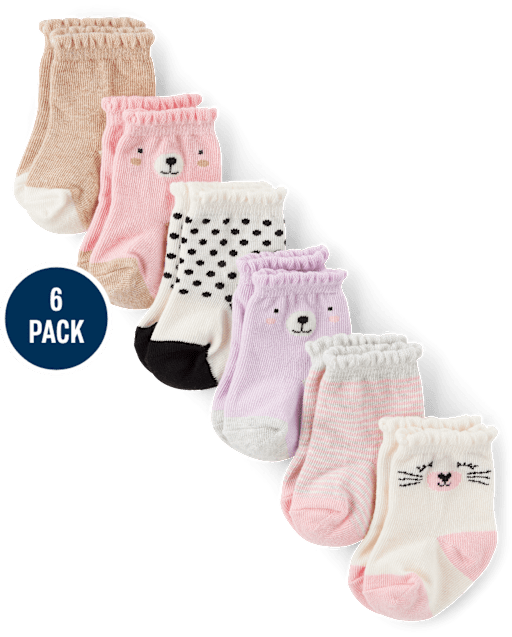 Baby Girls Bear Midi Socks 6-Pack