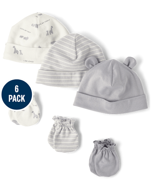 Unisex Baby Animal Hat And Mittens 6-Piece Set
