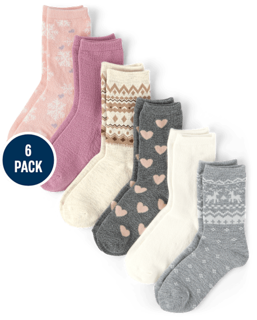 Girls Snowflake Crew Socks 6-Pack