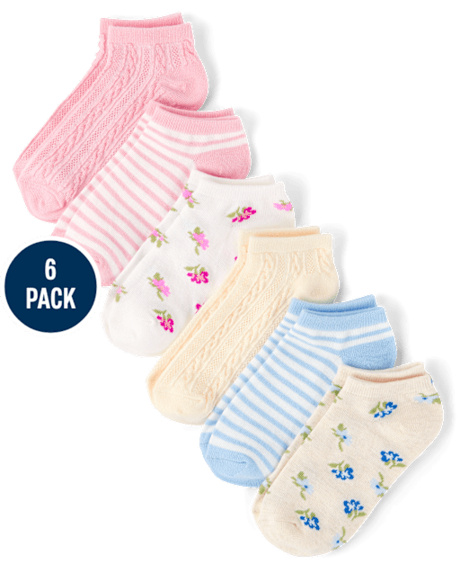 Girls Floral Ankle Socks 6-Pack