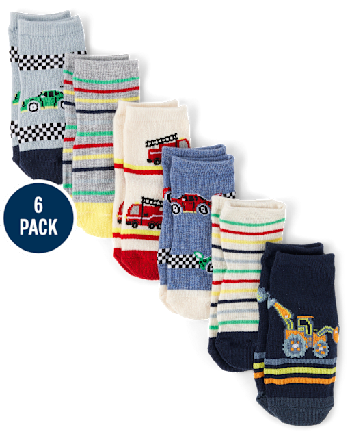 Baby And Toddler Boys Vehicle Midi Socks 6-Pack