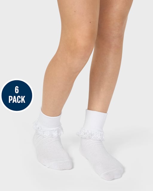 Girls Lace Turn Cuff Socks 6-Pack