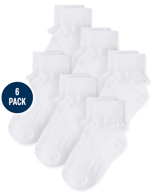 Girls Lace Turn Cuff Socks 6-Pack