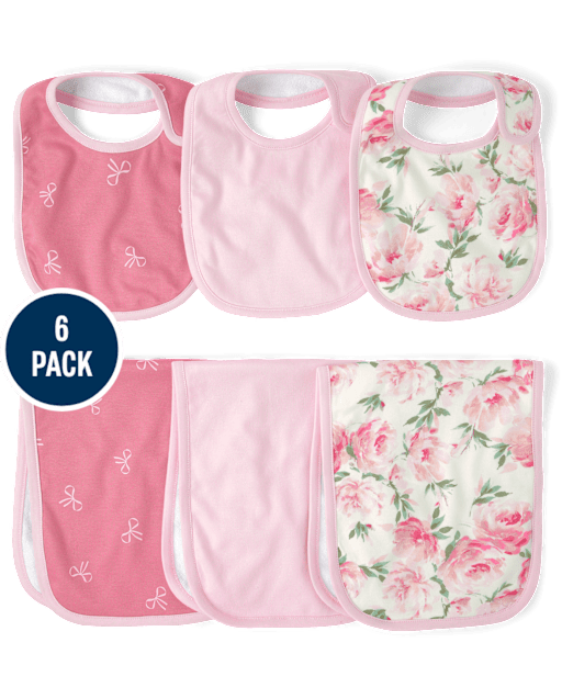 Baby Girls Floral Bib And Burp Cloth 6-Piece Set