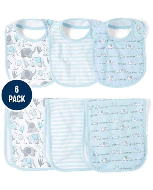 Baby Boys Elephant Bib And Burp Cloth 6-Piece Set