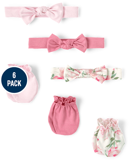Baby Girls Floral Headwrap And Mittens 6-Piece Set