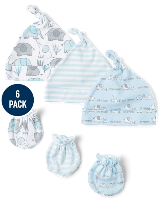 Baby Boys Elephant Hat And Mittens 6-Piece Set