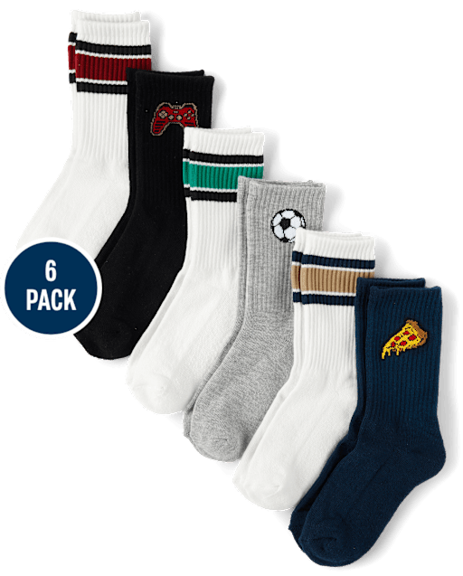 Lot de 6 paires de chaussettes mi-mollet rembourrées Intarsia Icon pour garçon