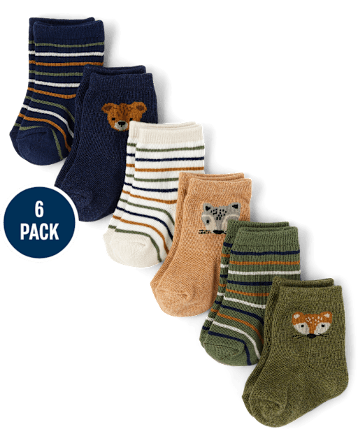 Lot de 6 paires de chaussettes mi-longues à motif animal pour bébé garçon