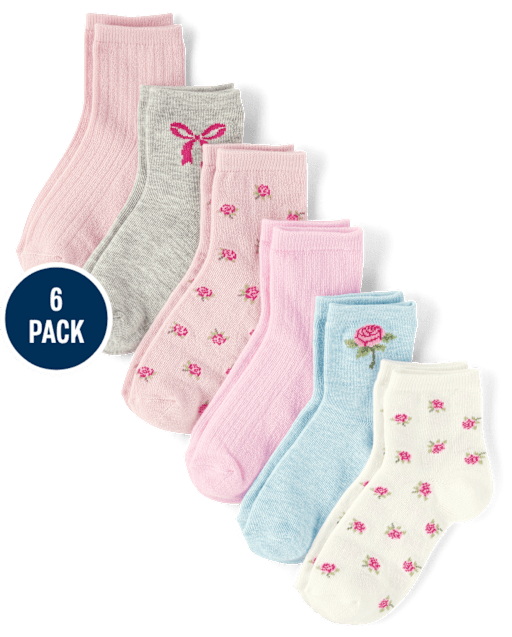 Lot de 6 paires de chaussettes mi-longues à fleurs pour filles