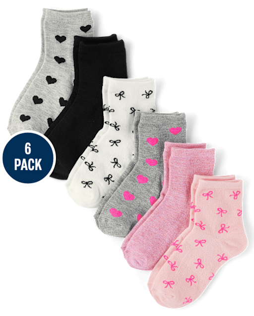 Lot de 6 paires de chaussettes mi-longues à nœud pour fille