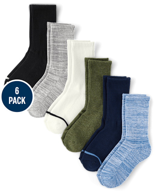 Boys Marled Cushioned Crew Socks 6-Pack