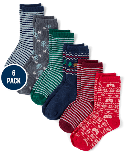 Boys Holiday Gamer Crew Socks 6-Pack