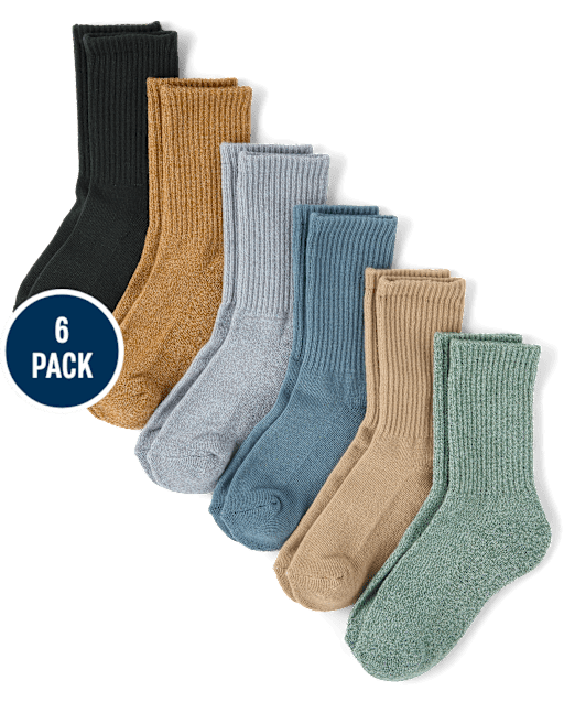 Boys Marled Cushioned Crew Socks 6-Pack