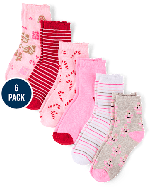 Girls Holiday Ruffle Crew Socks 6-Pack