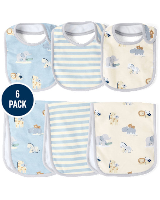 Baby Boys Animal Bib And Burp Cloth 6-Piece Set