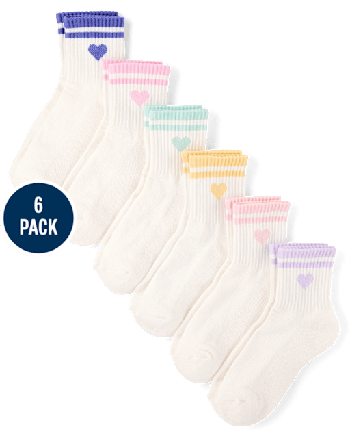 Girls Striped Heart Cushioned Midi Socks 6-Pack