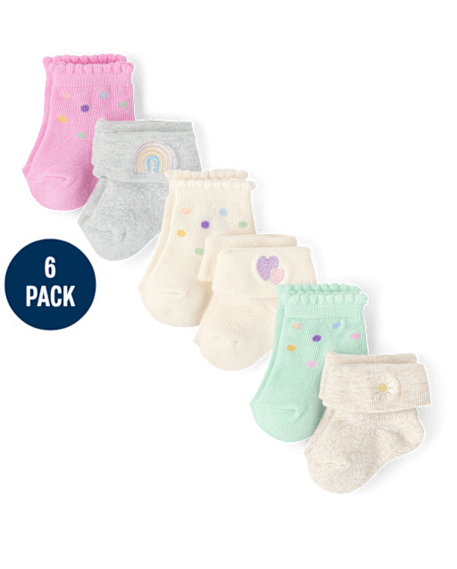 Baby Girls Embroidered Icon Midi Socks 6-Pack