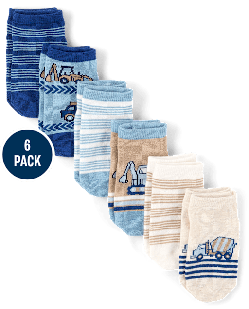 Toddler Boys Construction Vehicle Ankle Socks 6-Pack