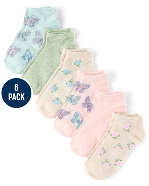 Girls Butterfly Ankle Socks 6-Pack
