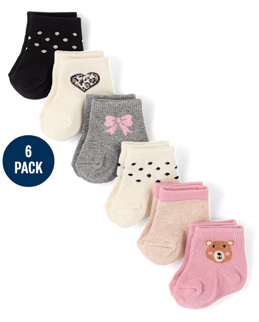 Baby Girls Bear Midi Socks 6-Pack